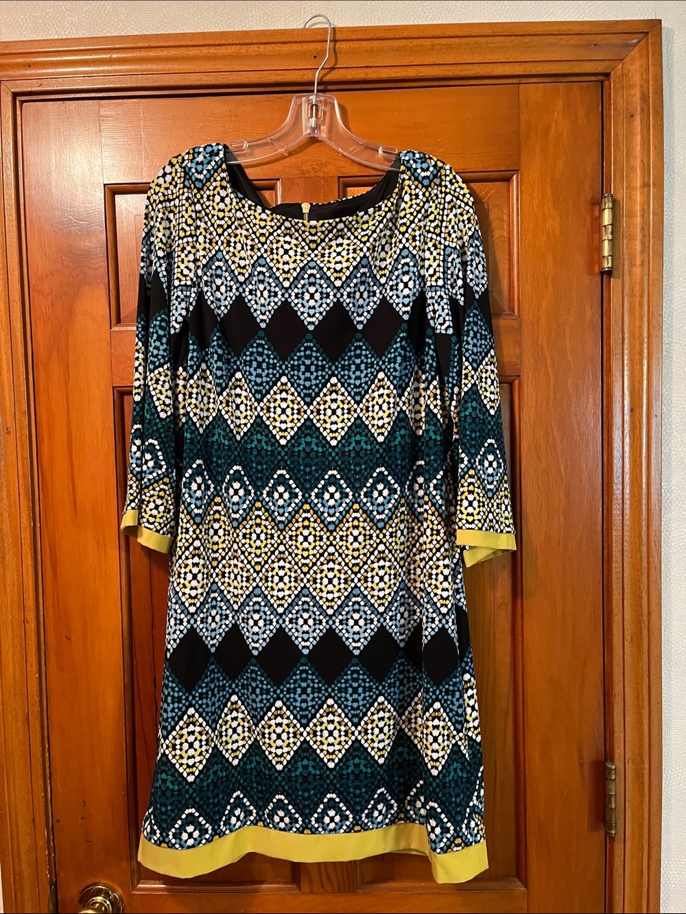 Eliza J Teal, Yellow & Black Geometric Midi Dress